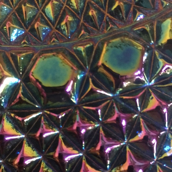 Vintage Indiana Glass Blue Iridescent Diamond Point Ruffled Trim Hostess Plate - Picture 9 of 13